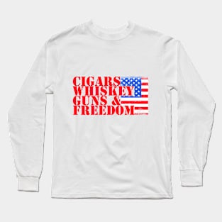 Cigars Whiskey Guns & Freedom American Flag Design Long Sleeve T-Shirt